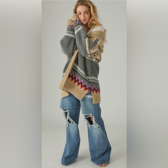 Lucky Brand Sweaters - Lucky Brand Tribal Aztec Print Cardigan Chunky Sweater Wool Blend Women’s Large